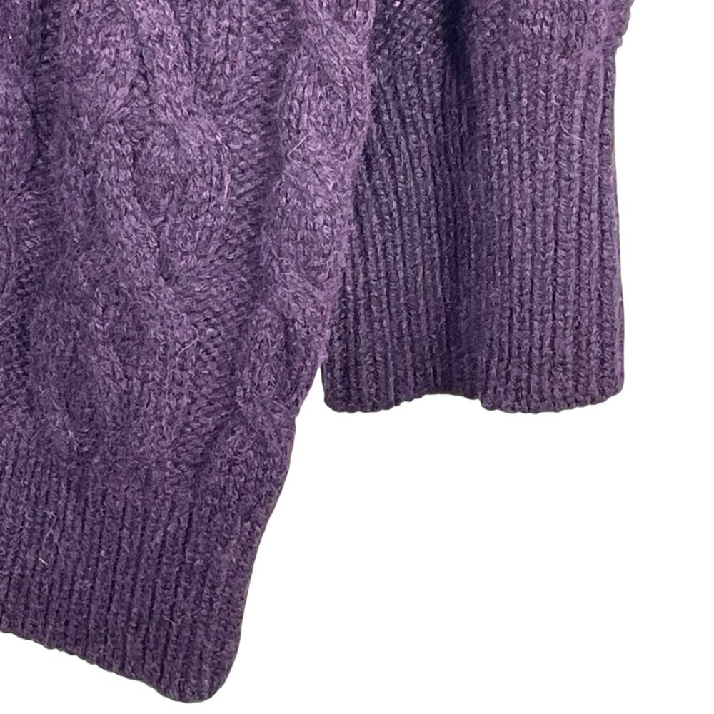 LOFT Purple Cable Knit Sweater XL Wool Blend Cozy Textured Pullover - Picture 5 of 9